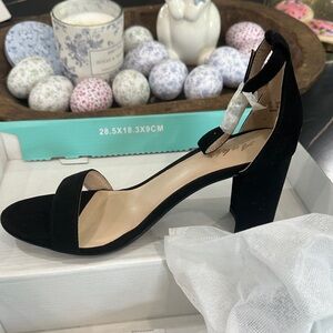 Black Suede Block Heel - Women